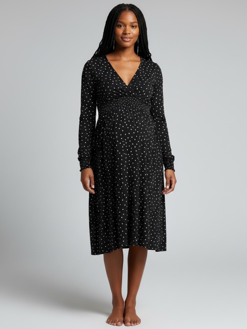 H&M Maternity M Black Polka Dot Long Sleeve Wrap Dress